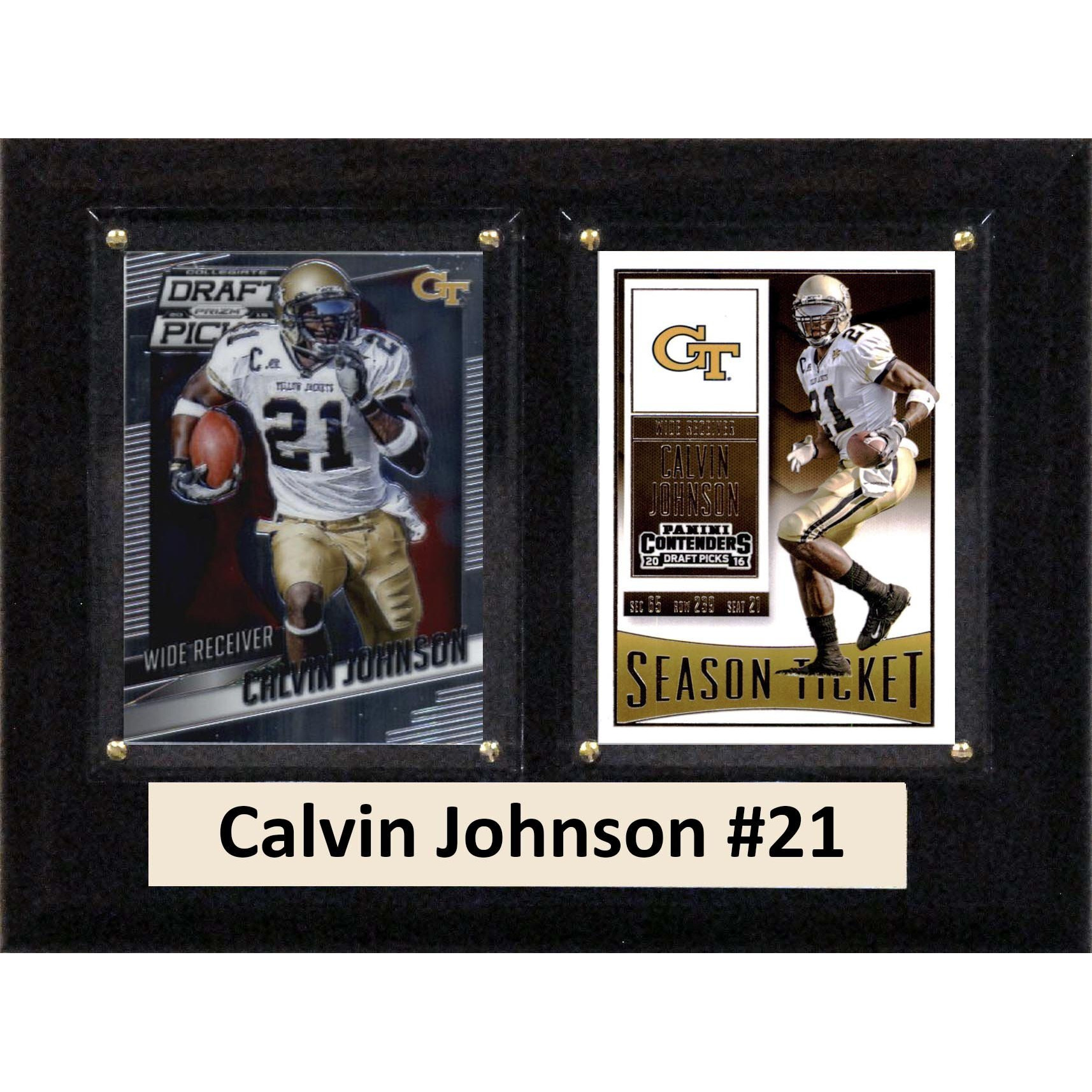 C&I Collectables NCAA Georgia Tech Yellow Jackets Men's Calvin Johnson Two Card Plaque, Brown, 6&quotX8"