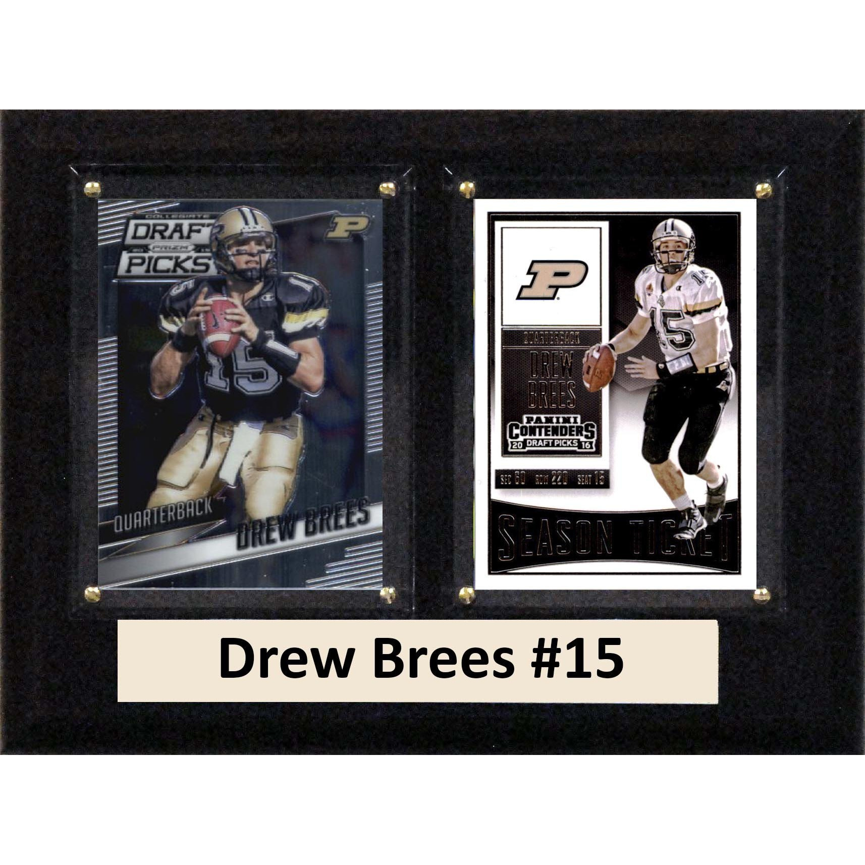 C&I Collectables NCAA Purdue Boilmakers Men's Drew Brees Two Card Plaque, Brown, 6&quotX8"