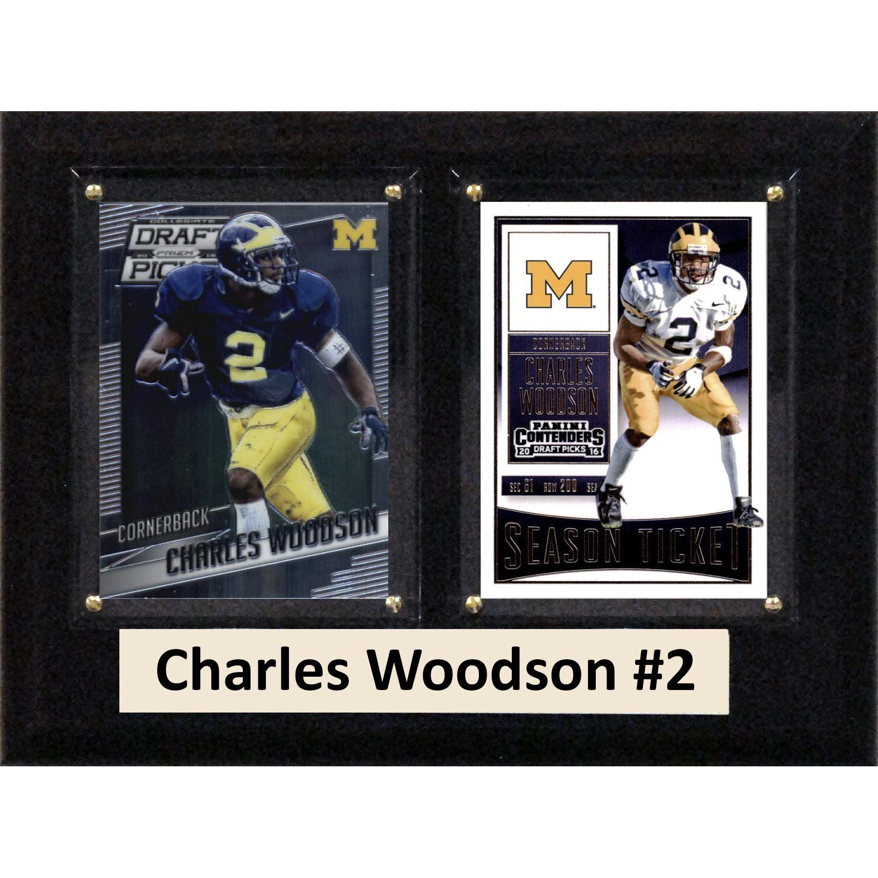 C&I Collectables NCAA Michigan Wolverines Men's Charles Woodson Two Card Plaque, Brown, 6&quotX8"