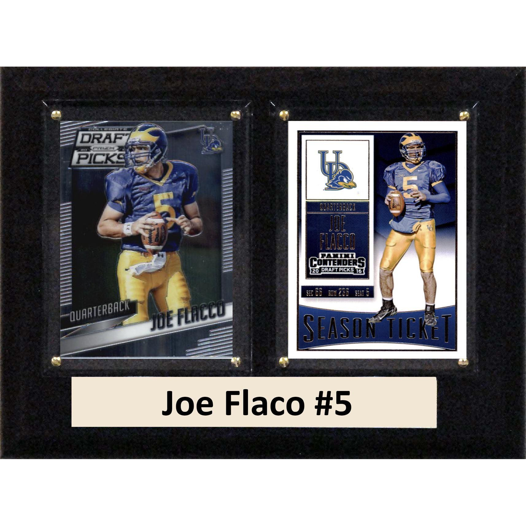 C&I Collectables NCAA Delaware Fightin' Blue Hens Men's Joe Flacco Two Card Plaque, Brown, 6&quotX8"