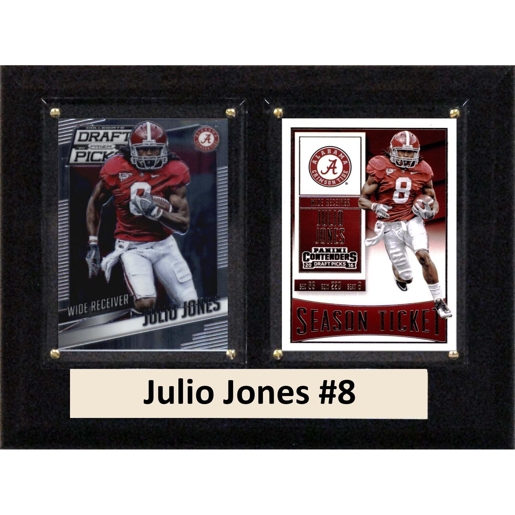 C&I Collectables NCAA Alabama Crimson Tide Men's Julio Jones Two Card Plaque, Brown, 6&quotX8"