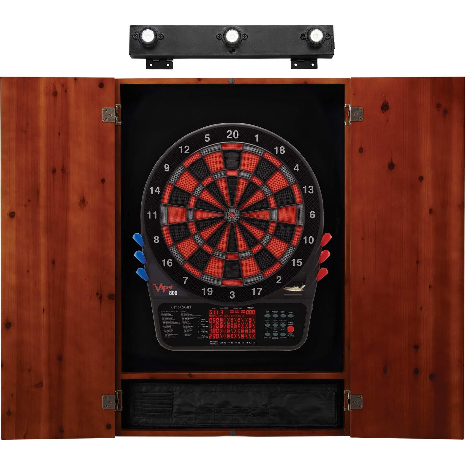 Viper 800 Electronic Dartboard, Metropolitan Espresso Cabinet, Laser Throw Line & Shadow Buster Dartboard Light Bundle