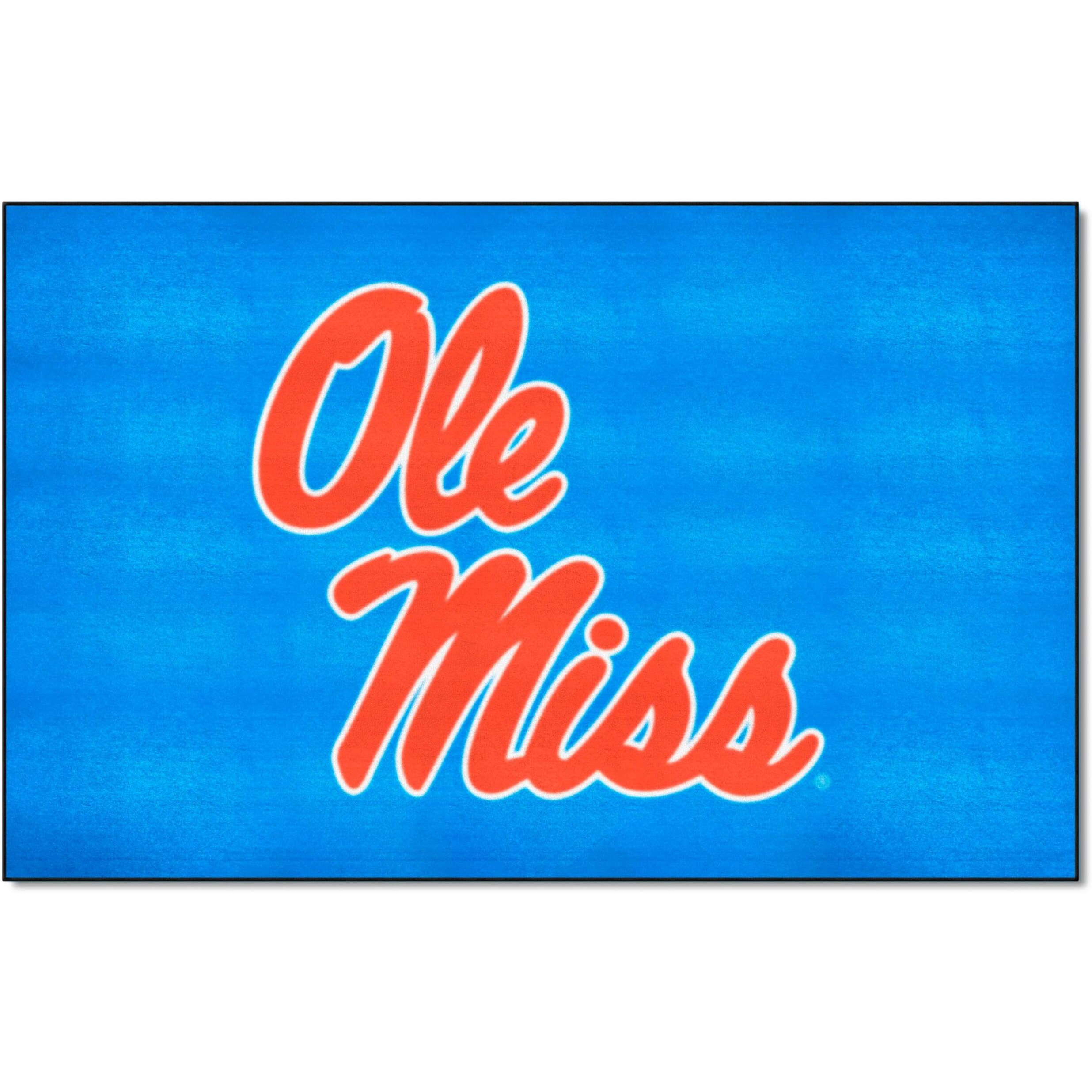 FANMATS 27221 Ole Miss Rebels Ulti-Mat Rug - 5ft. x 8ft. | Sports Fan Area Rug, Home Decor Rug and Tailgating Mat - Alternate Light Blue and &quotOle Miss" Script Logo