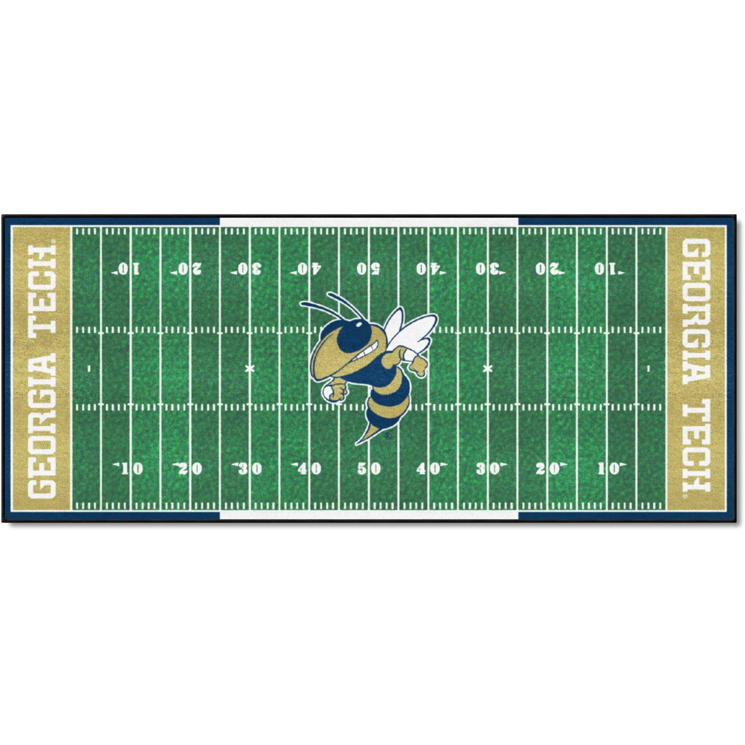 FANMATS 24007 NCAA - Georgia Tech Yellow Jackets Field Runner Rug - 30in. x 72in. - &quotBuzz" Logo