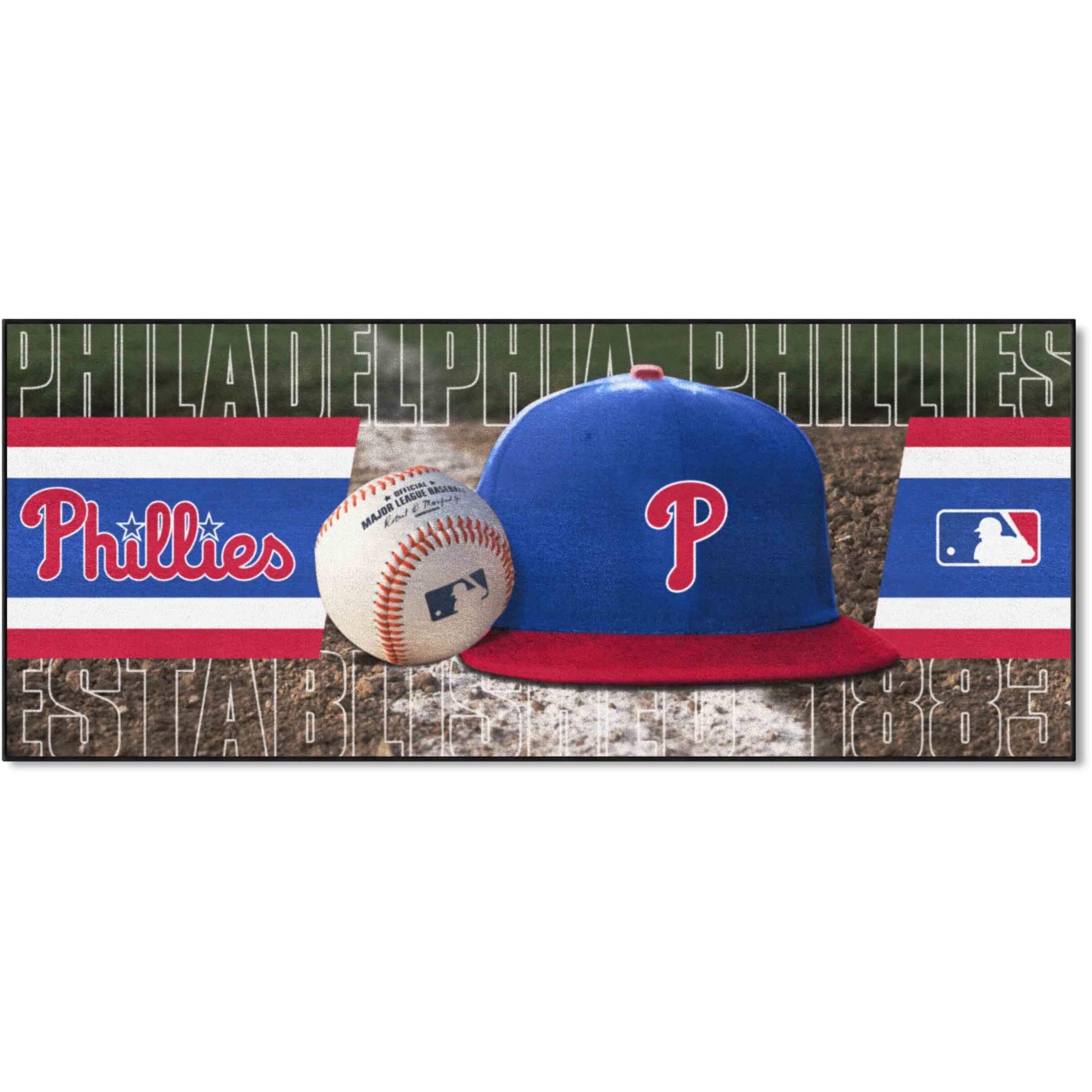 FANMATS 29053 Philadelphia Phillies Baseball Runner Rug - 30in. x 72in. | Sports Fan Area Rug Mat and Tailgating Mat - P Hat Logo