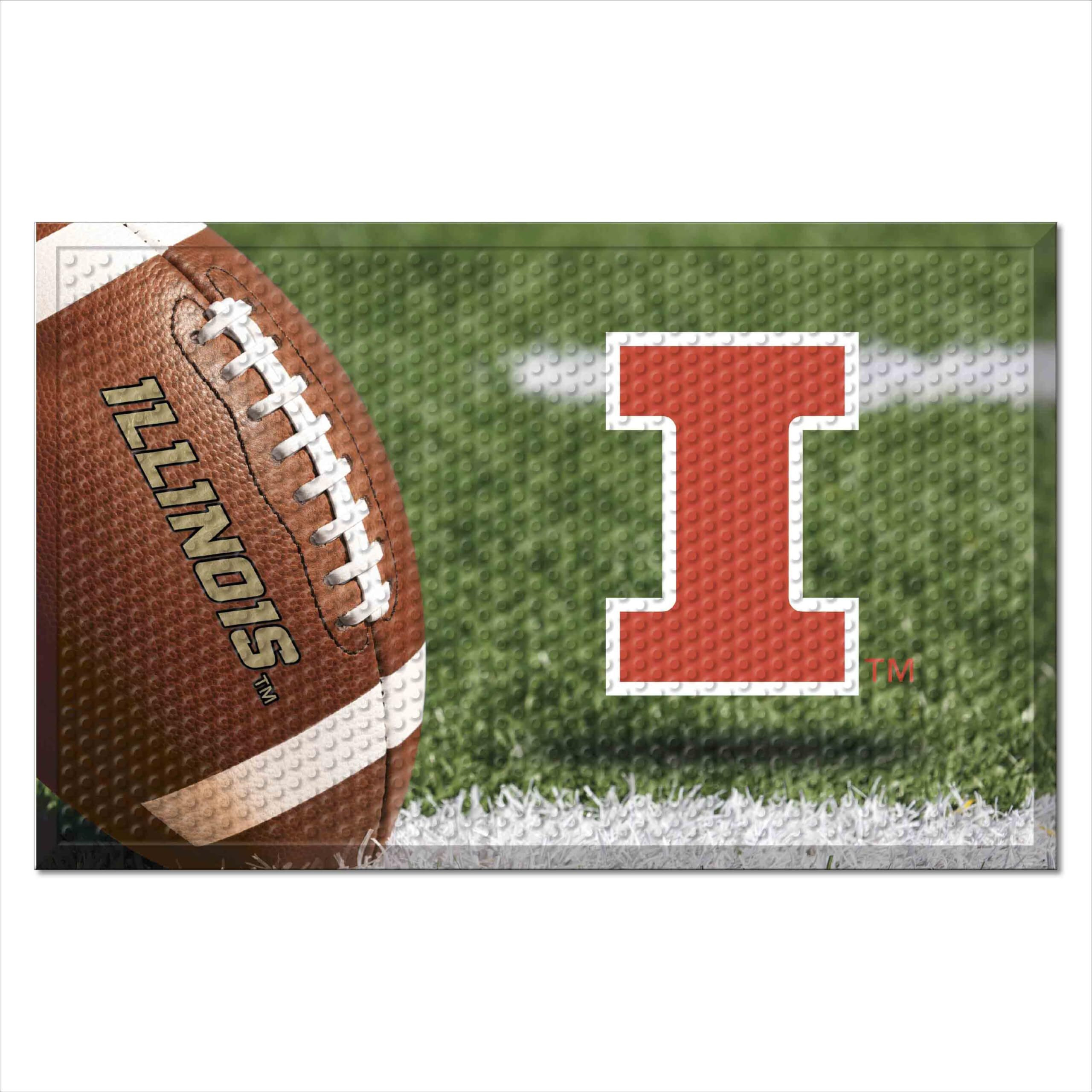 FANMATS 32862 University of Illinois Rubber Scraper Door Mat