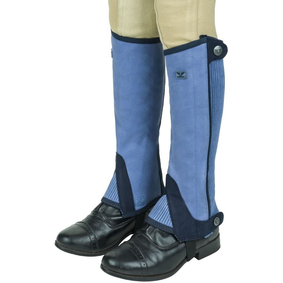 TuffRider Children's Keeneland Synthetic Half Chaps- Light Blue w/Navy- XL