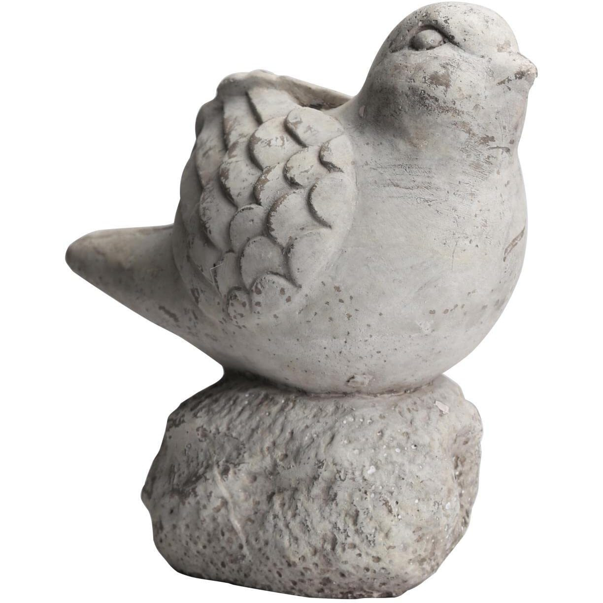 Urban Trends Collection Cement Cardinal Bird Figurine on Rock Hollow Base LG Distressed Finish Gray
