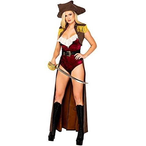 Roma Costume Women's 4pc Pirate Buccaneer Beauty Costume, Brown/Red, Small