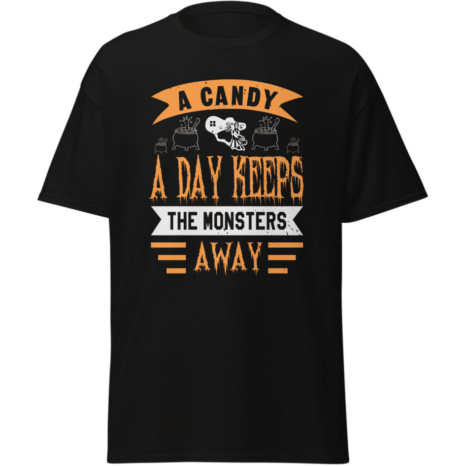 A Candy A Day Keeps The Monsters Away Halloween T-Shirt Design Blue   Size Medium(D0102Hgdnnv)