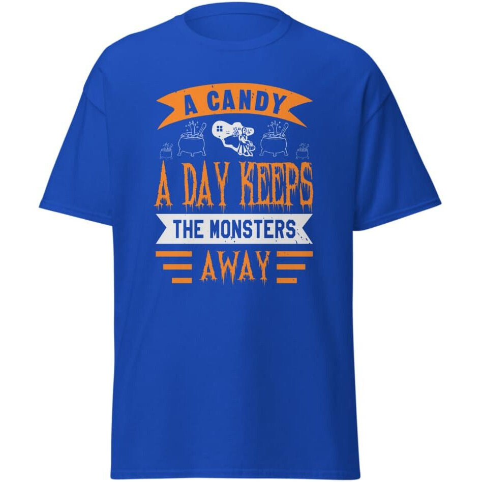 A Candy A Day Keeps The Monsters Away Halloween T-Shirt Design Blue   Size Medium(D0102Hgdnnw)