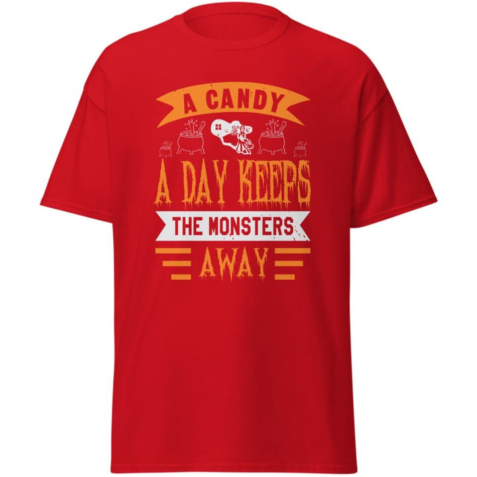 A Candy A Day Keeps The Monsters Away Halloween T-Shirt Design Blue   Size Medium(D0102Hgdnna)