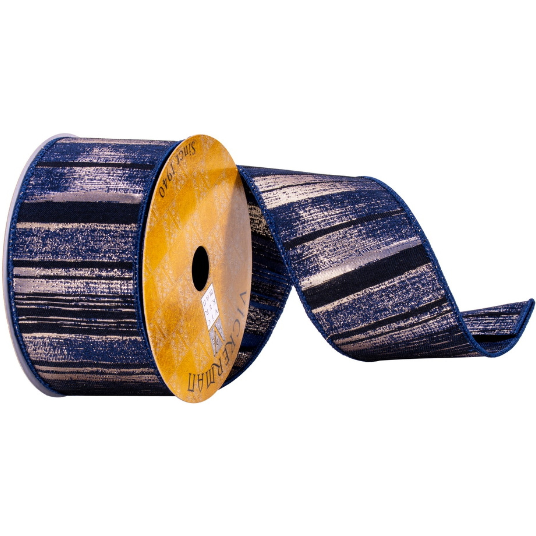 2.5"&quotX10Yd Navy Gold Abstract Line Ribbon
