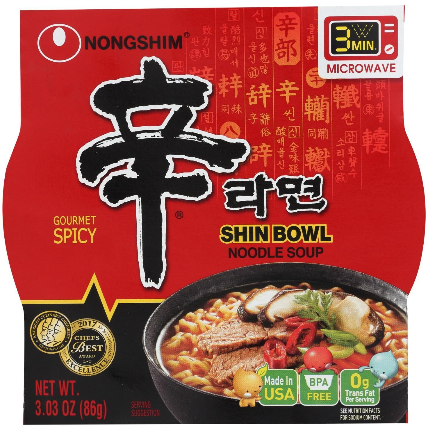 Nong Shim Noodle Soup Bowl - Shin - Case Of 12 - 3.03 Oz.(D0102Hx8Fp2.)