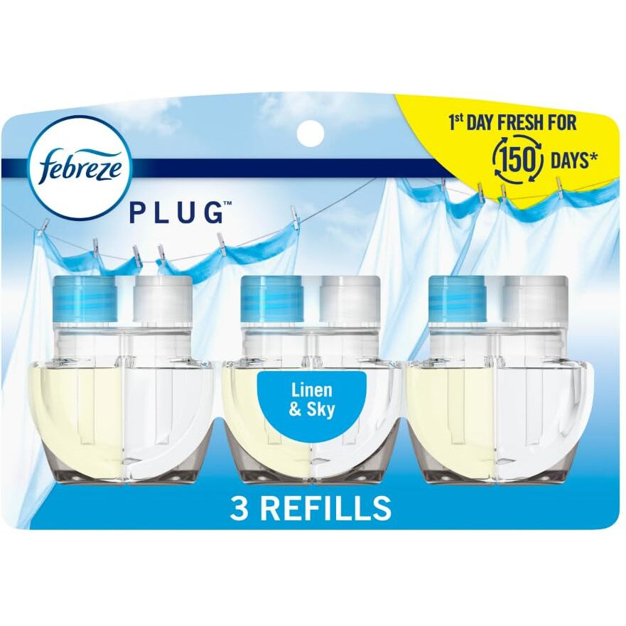 Febreze Odor-Fighting Fade Defy Plug Air Freshener Refill  Linen & Sky  (3) .87 Fl. Oz. Oil Refills