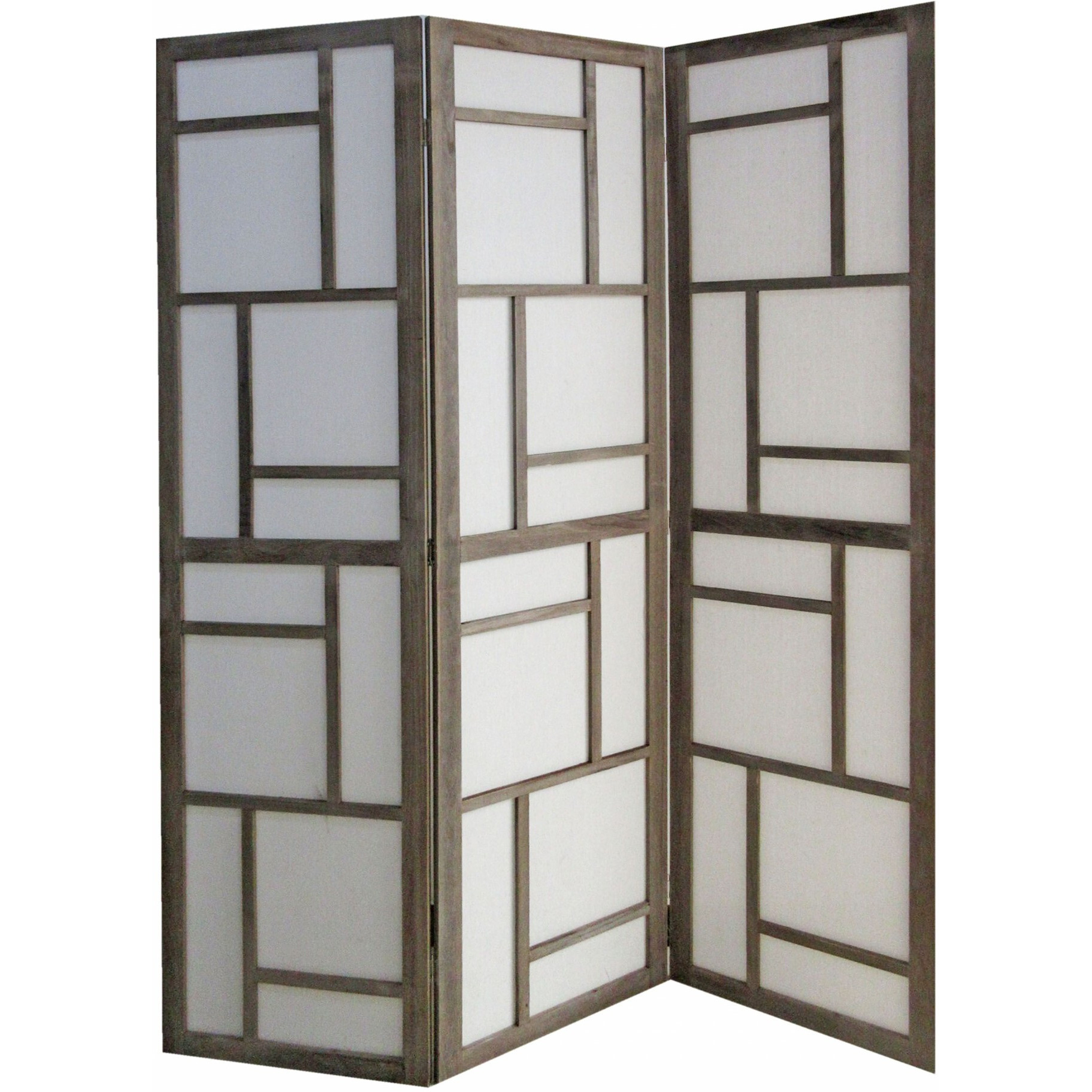 67 X 1.5 X 50 Gray Fabric And Wood  3 Panel Screen