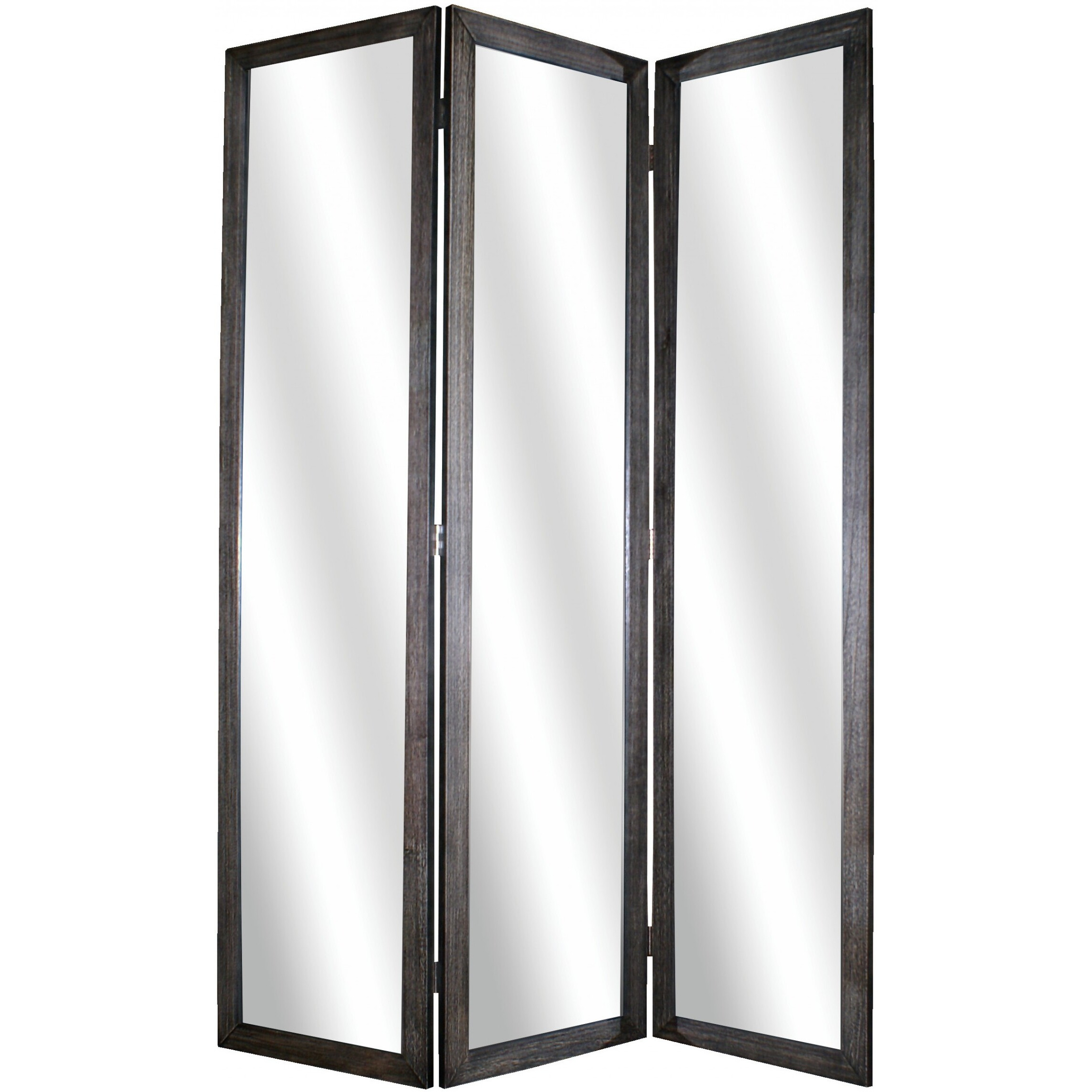 1 X 50 X 69 Black Glass & Wood Mirror  Screen