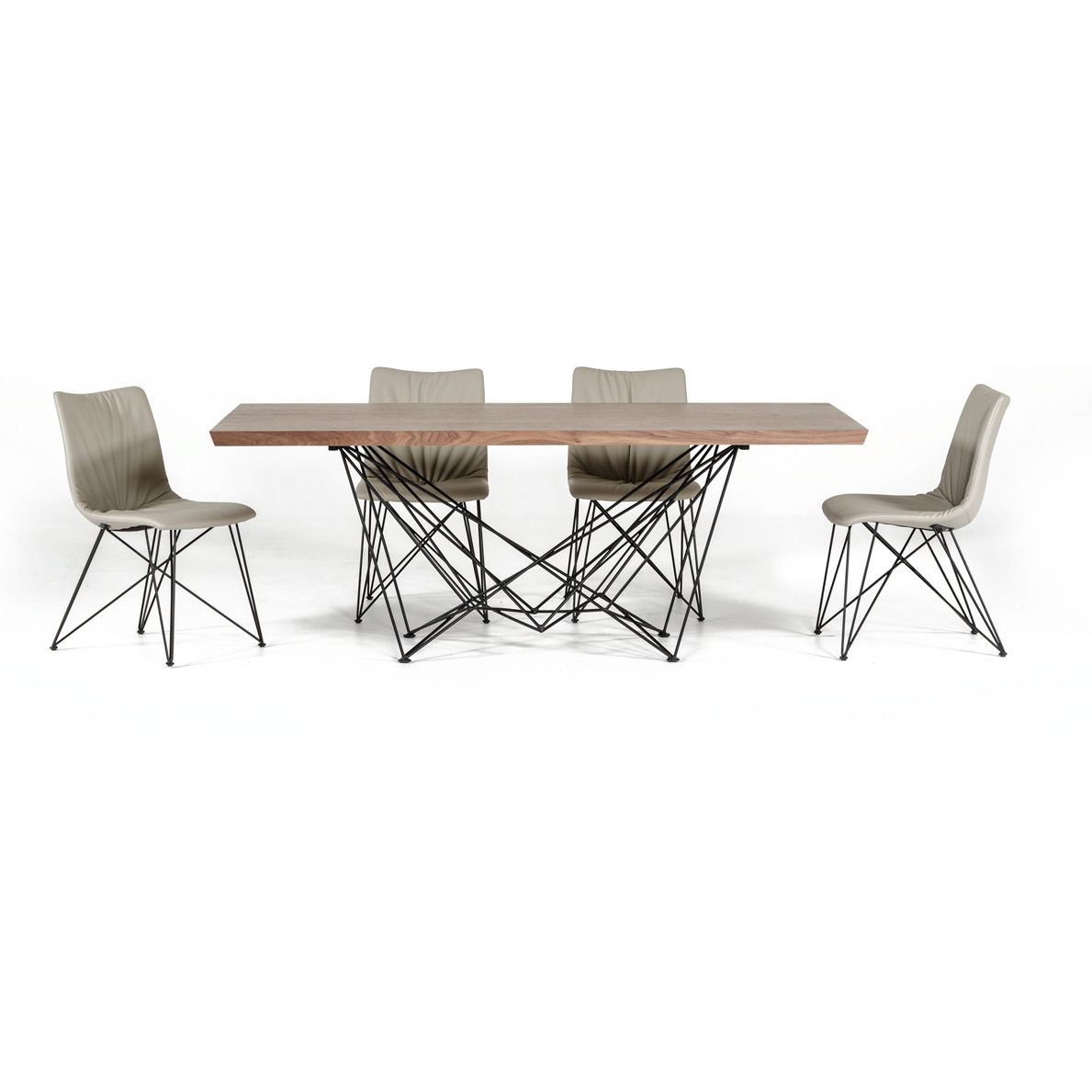 30"" Walnut Veneer And Metal Dining Table