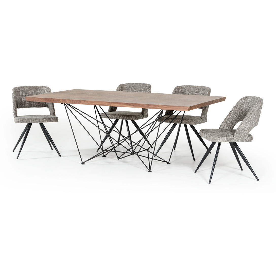 30"" Walnut Veneer And Metal Dining Table