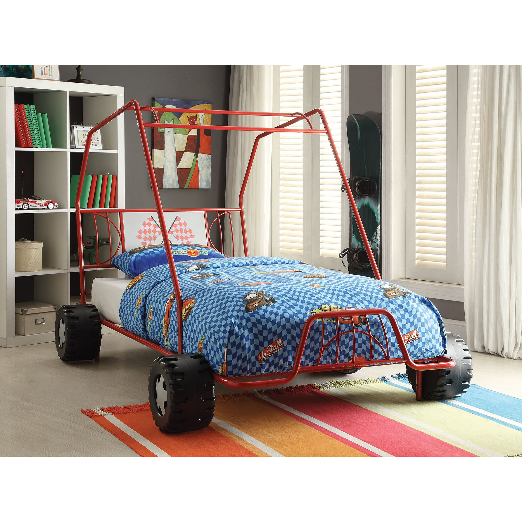 84"" X 56"" X 51"" Twin Red Go Kart Metal Tube Bed