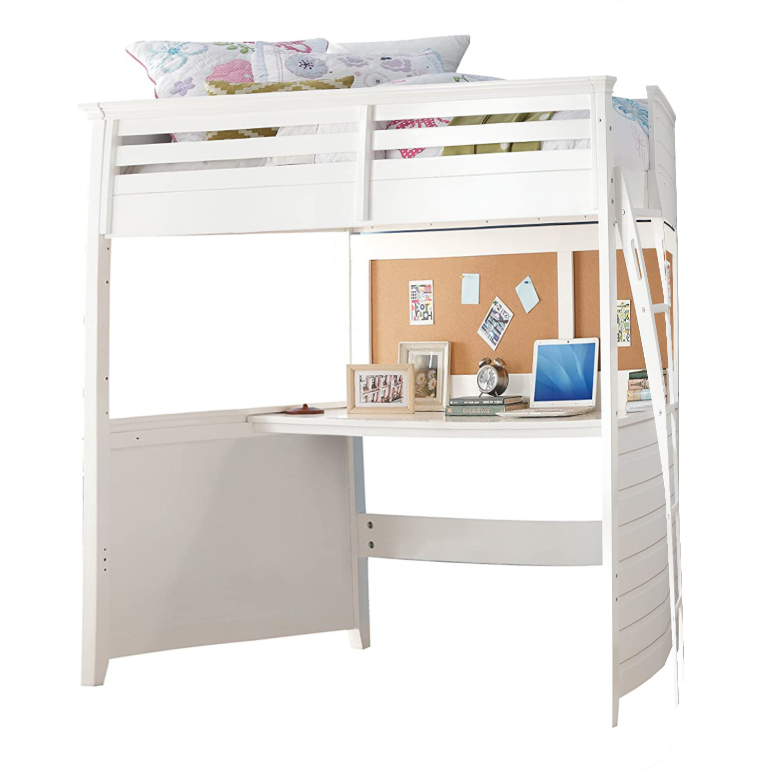 83"" X 45"" X 74"" Twin White Poplar Wood Loft Bed With Desk