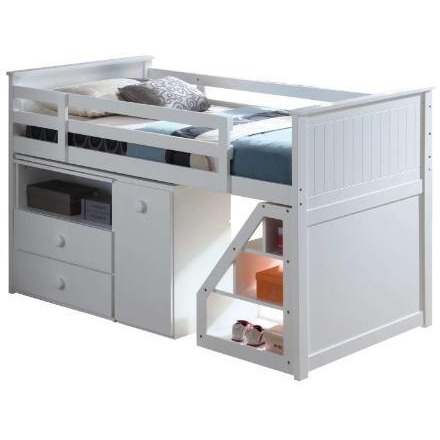 79"" X 42"" X 47"" White Loft Bed With Chest And Swivel Deskladder