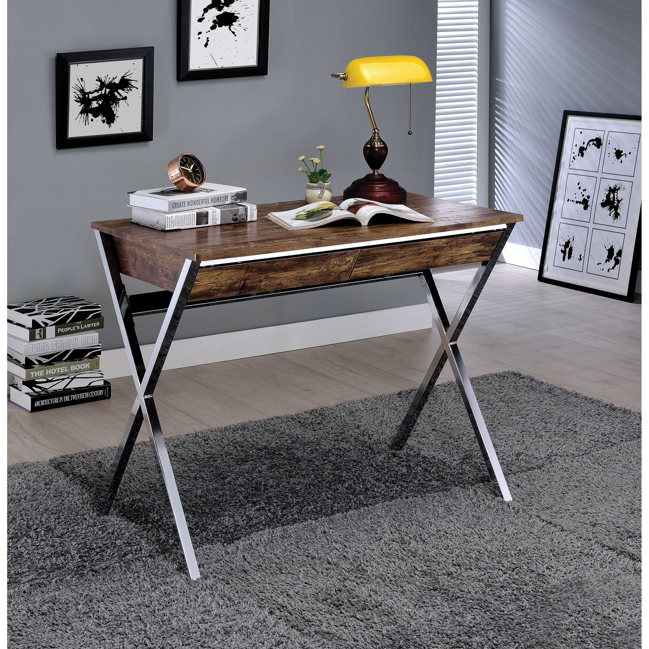 36"" Brown Rectangular Writing Desk