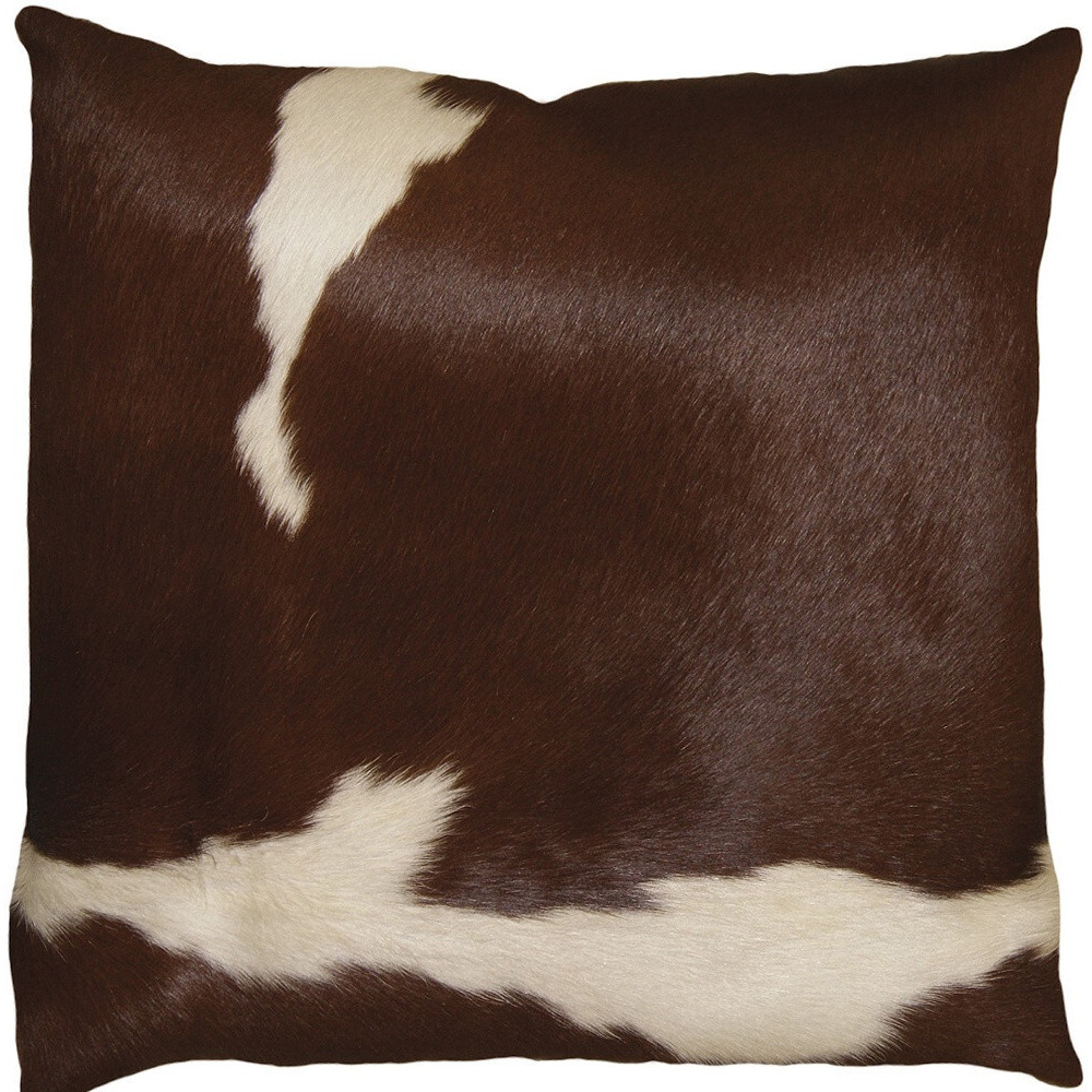 18"" X 18"" X 5"" Brown And White Cowhide  Pillow