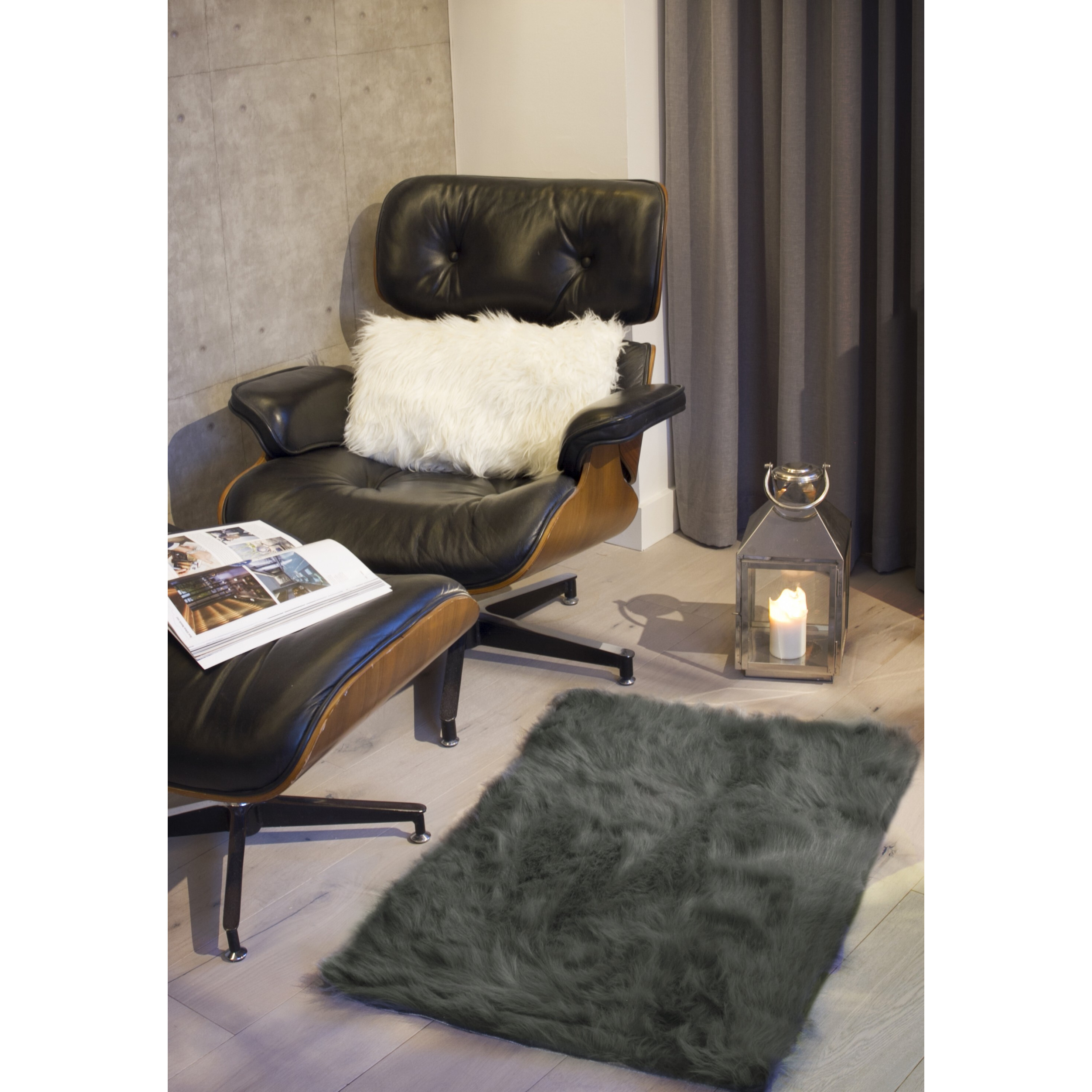 2' X 3' Grey Faux Fur Animal Print Area Rug