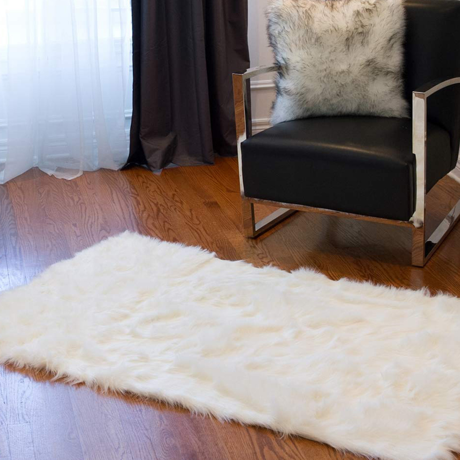 60"" X 36"" Off White Rectangular Faux Fur - Area Rug