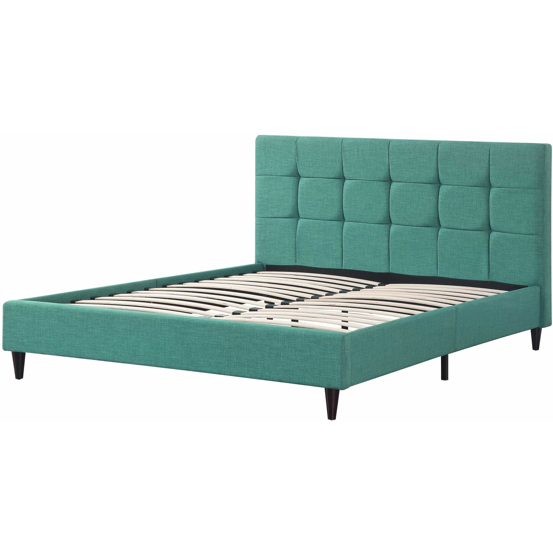 Eastern King Blue Modern Upholstered Square Stitched Platform Bed