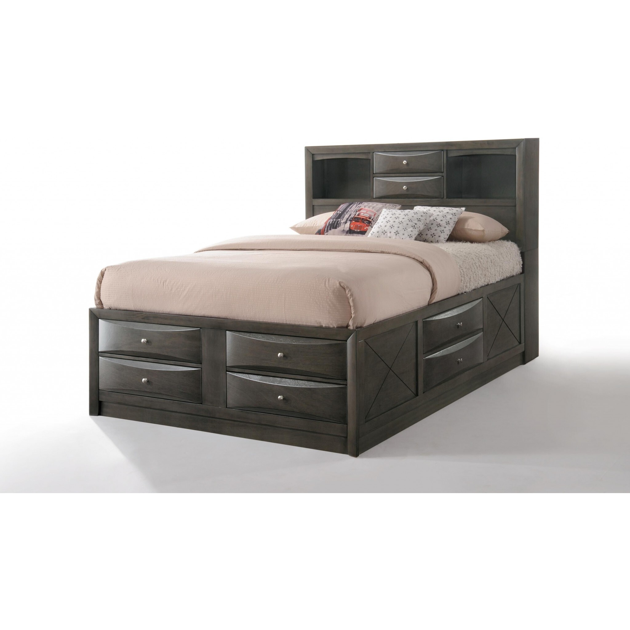 91"" X 79"" X 56"" Eastern King Gray Oak Storage Bed