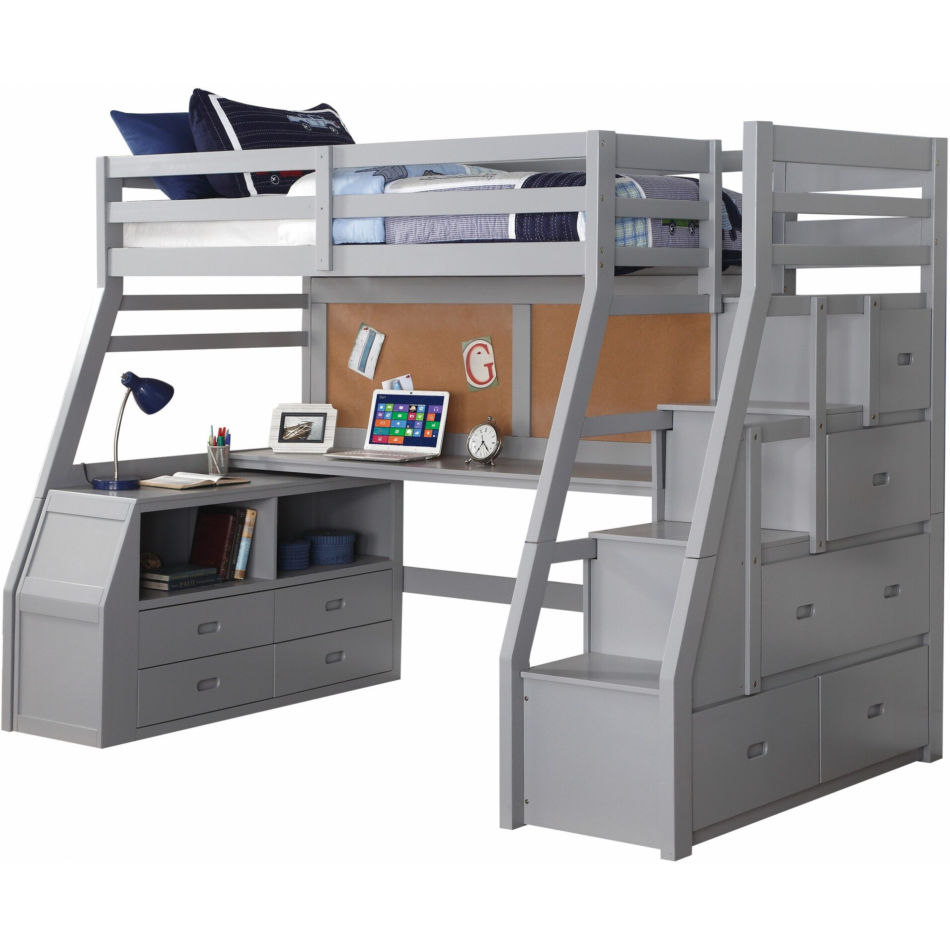 Twin Size Gray Finish Pine Wood Loft Bed