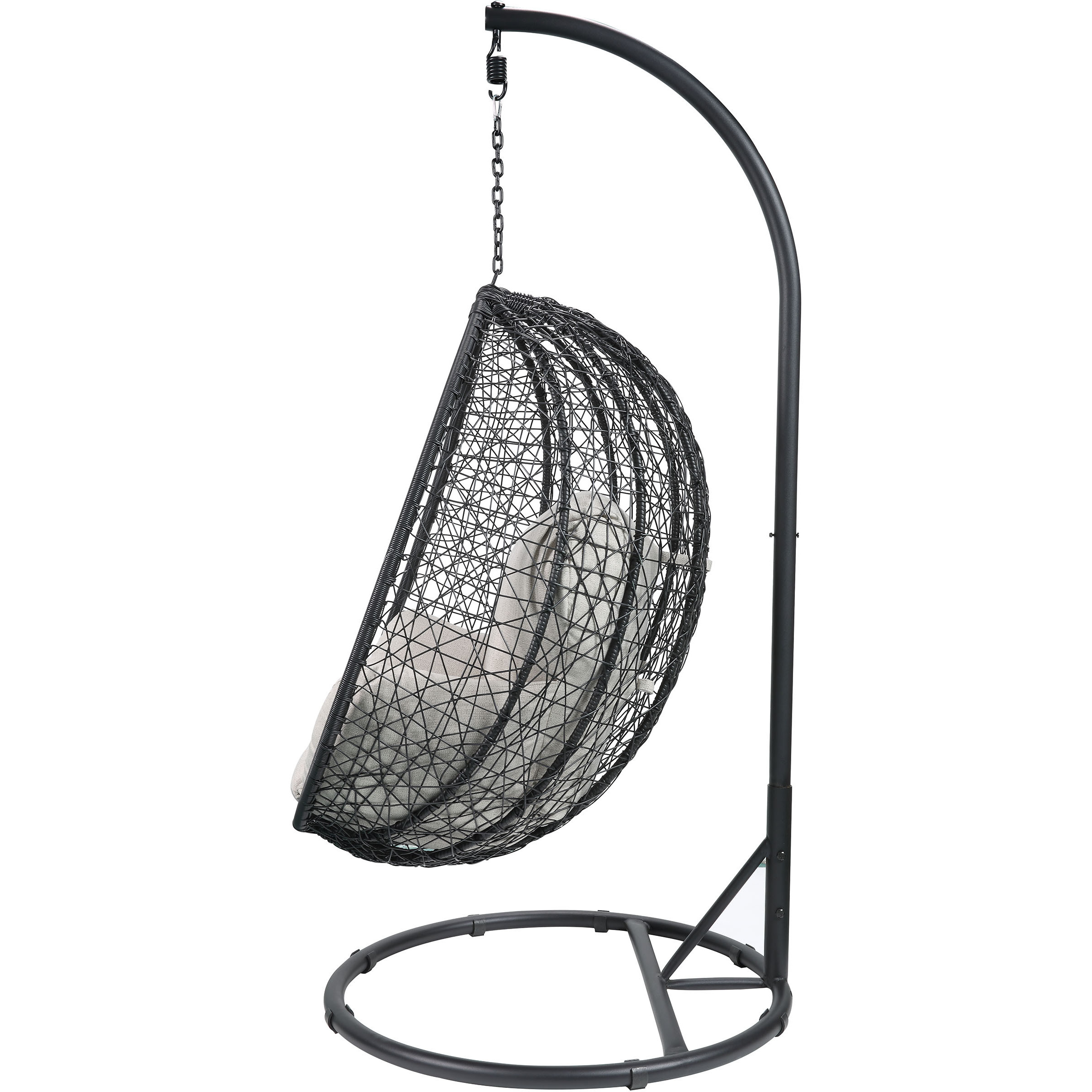 Beige And Black Hanging Pod Wicker Patio Swing Chair