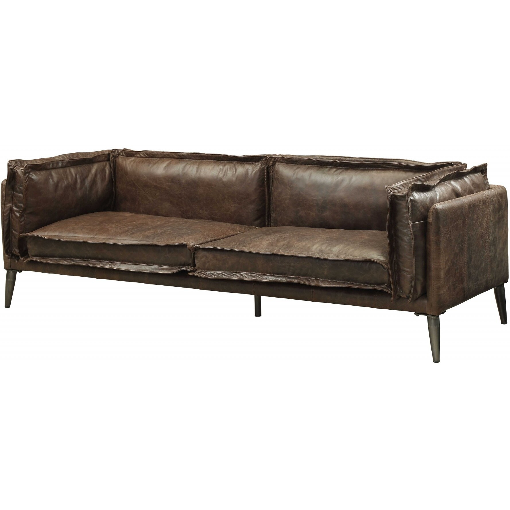94"" X 34"" X 30"" Distressed Chocolate Top Grain Leather Sofa