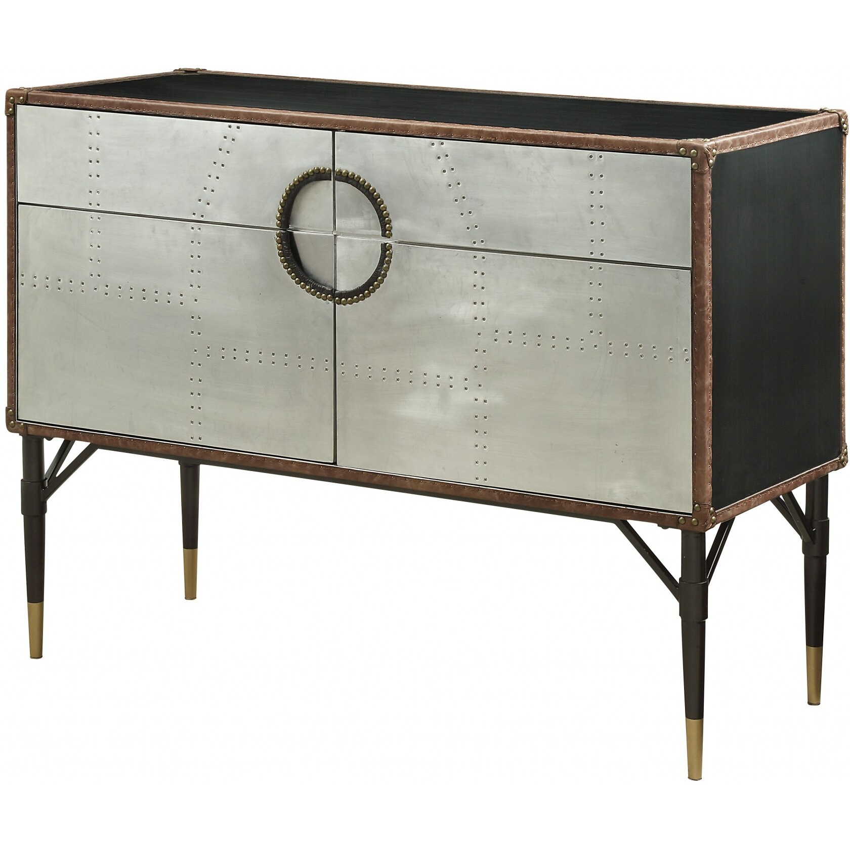 52"" X 21"" X 40"" Brown Top Grain Leather And Aluminum Console Table