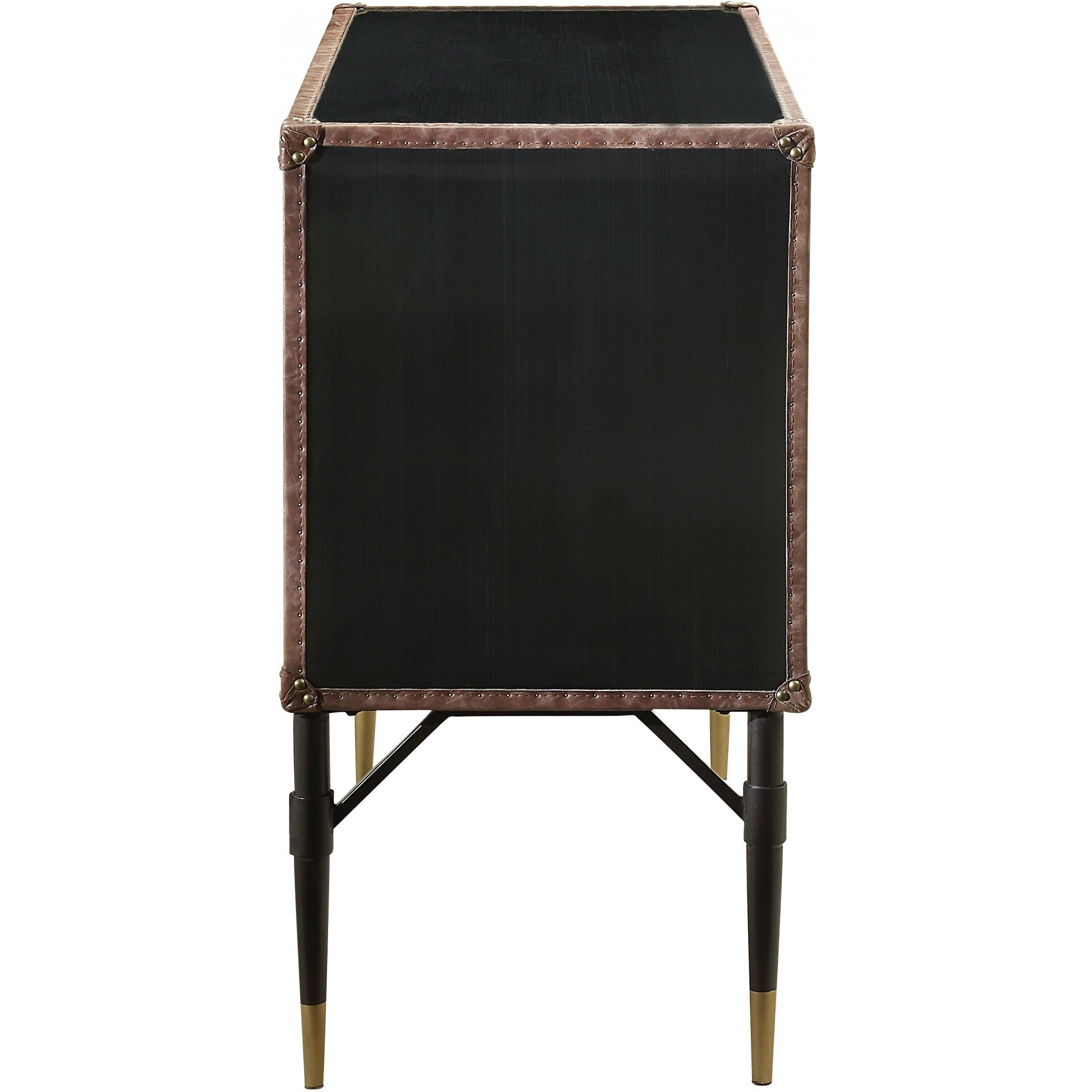 52"" X 21"" X 40"" Brown Top Grain Leather And Aluminum Console Table