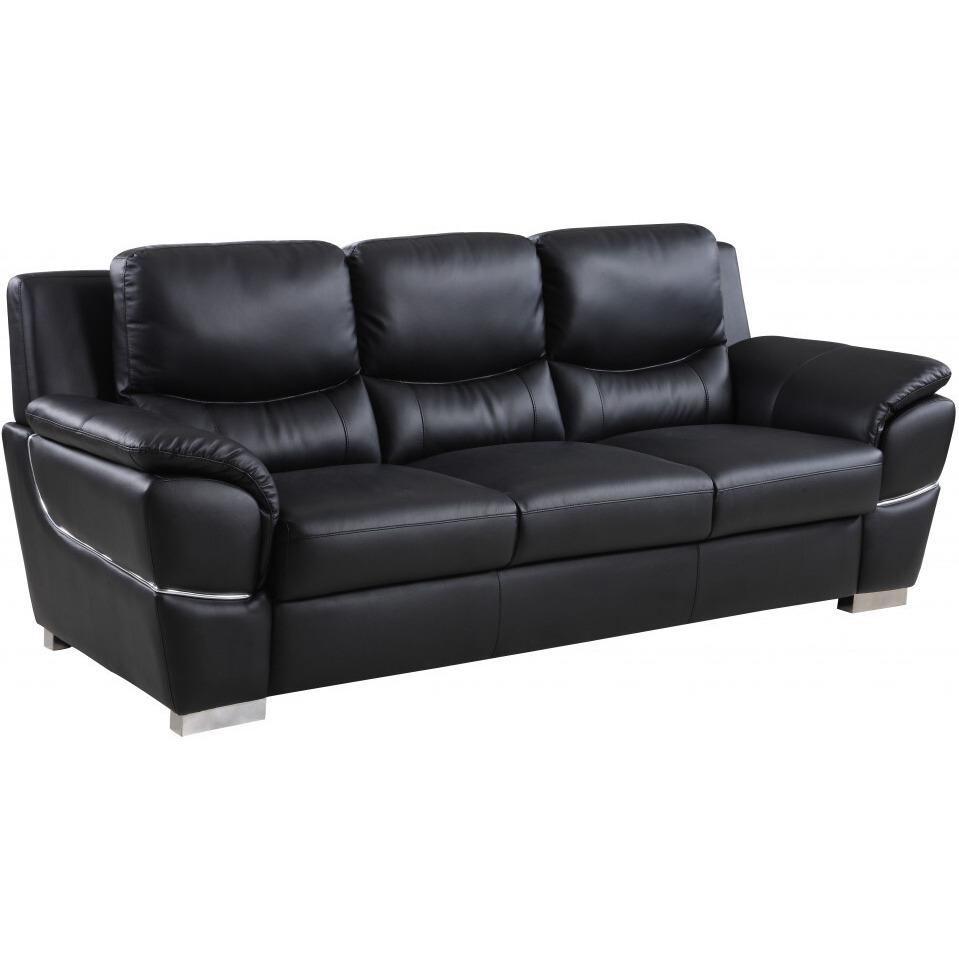 37"" Chic Black Leather Sofa