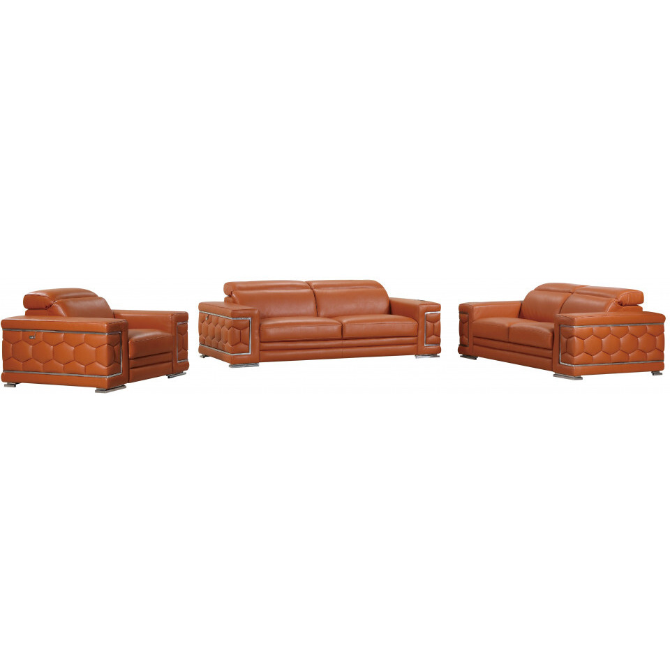 114"" Sturdy Camel Leather Sofa Set