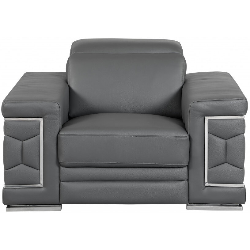 114"" Sturdy Dark Grey Leather Sofa Set