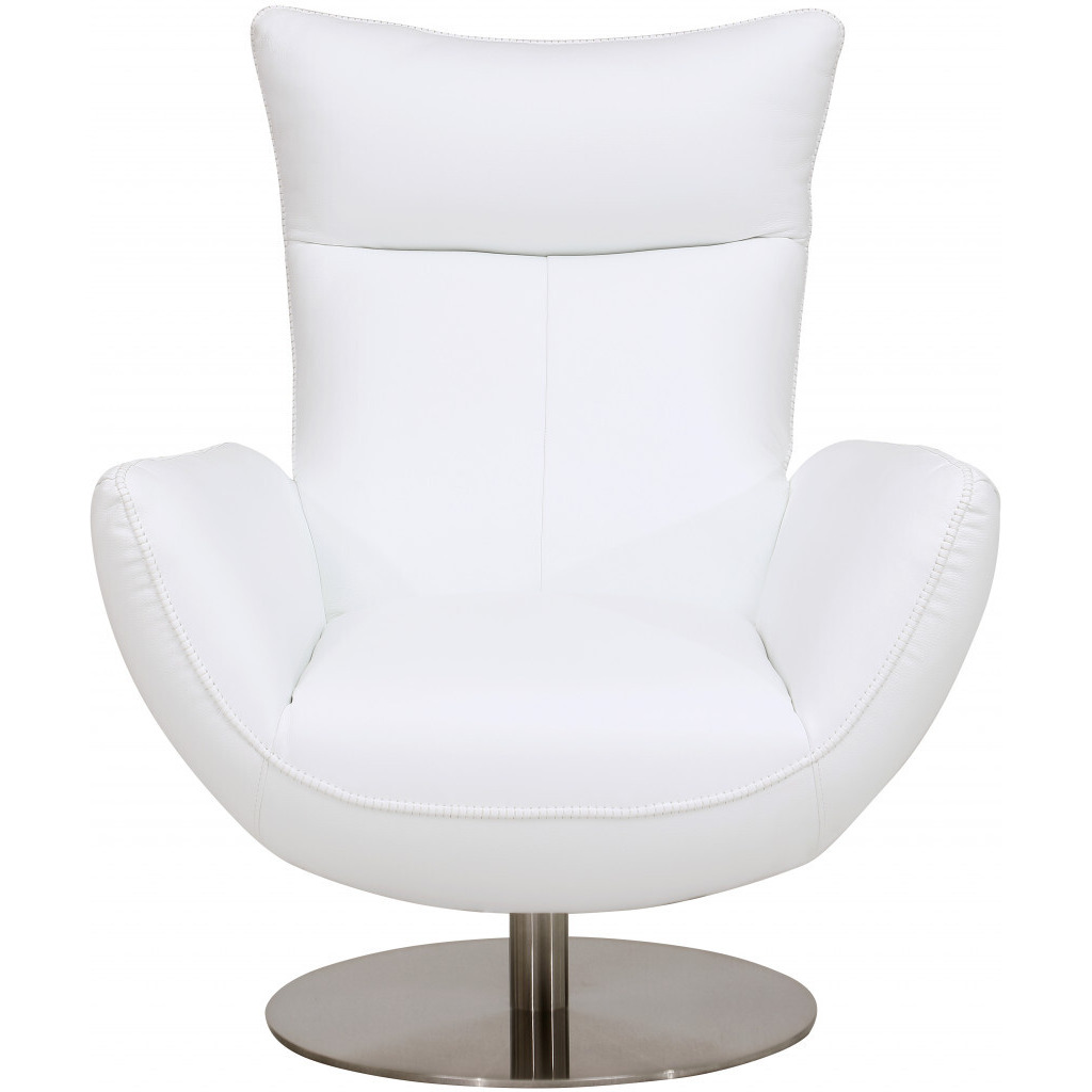 43"" White Contemporary Leather Lounge Chair