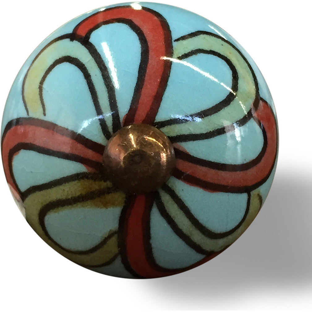 Bohemian Turquoise And Red Set Of 12 Knobs
