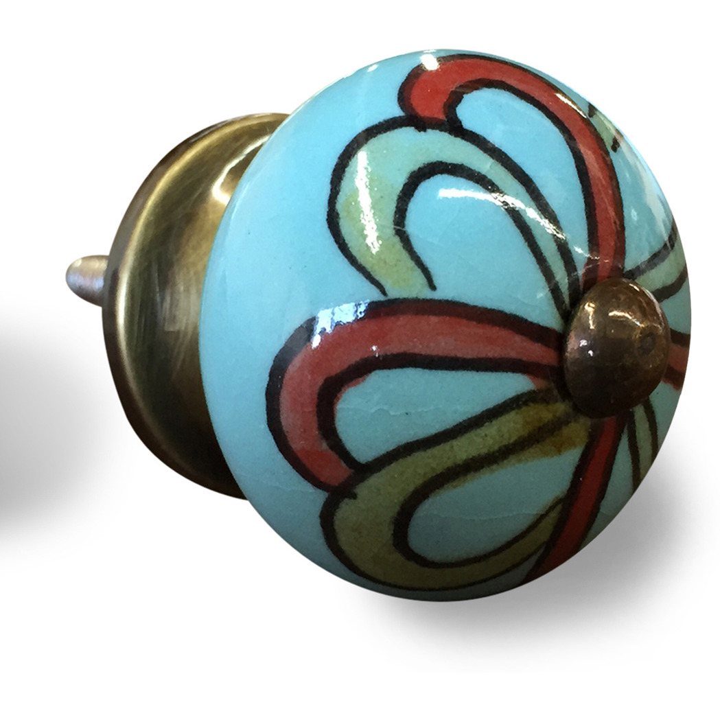 Bohemian Turquoise And Red Set Of 12 Knobs