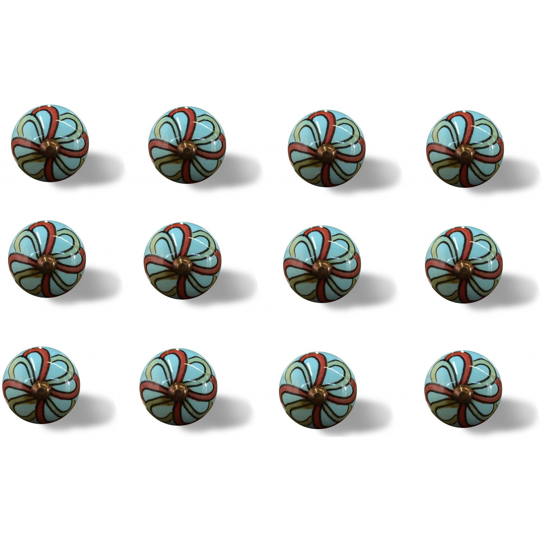 Bohemian Turquoise And Red Set Of 12 Knobs