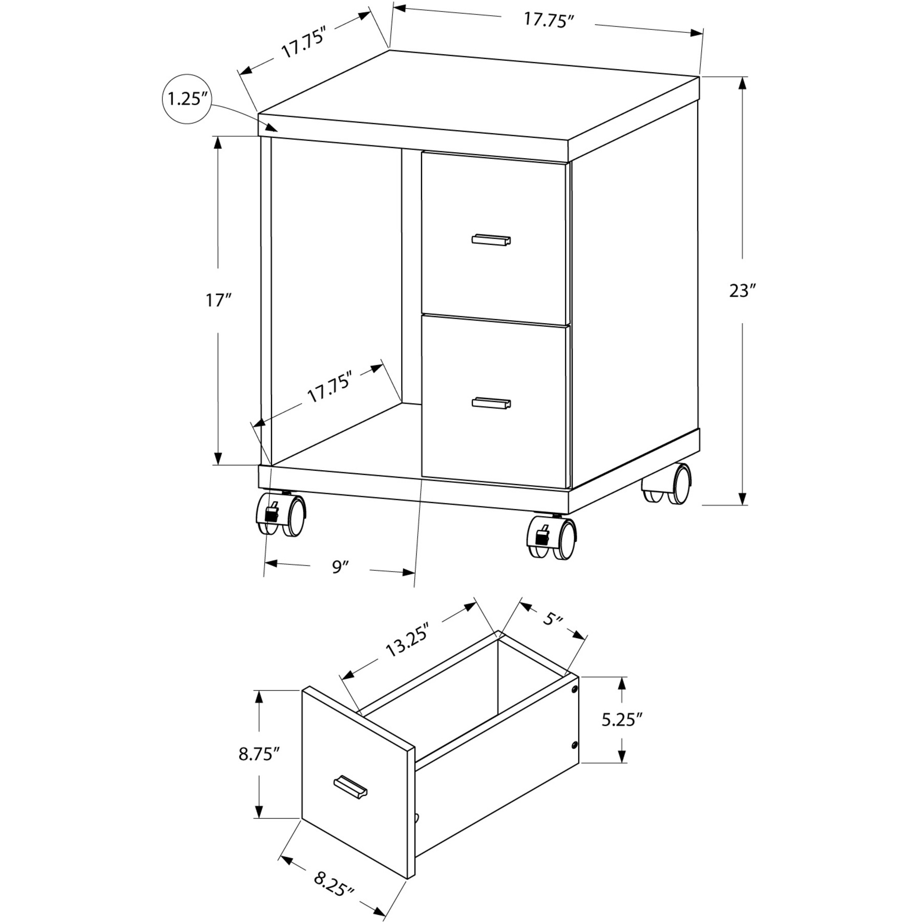 17.75"" X 17.75"" X 23"" Dark Taupe Particle Board Hollow Core 2 Drawers  Office Cabinet