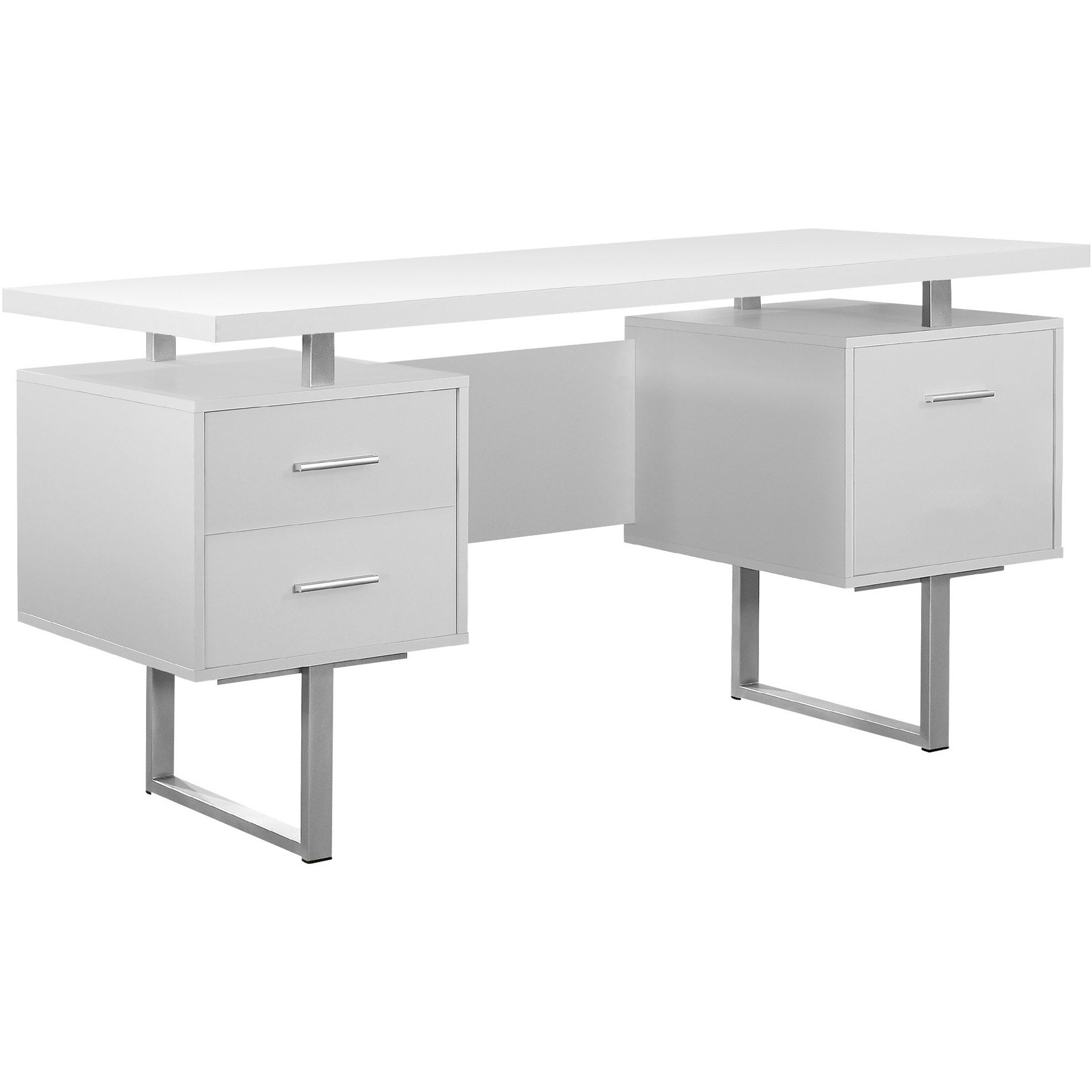24"" White Rectangular Computer Desk With Three Drawers