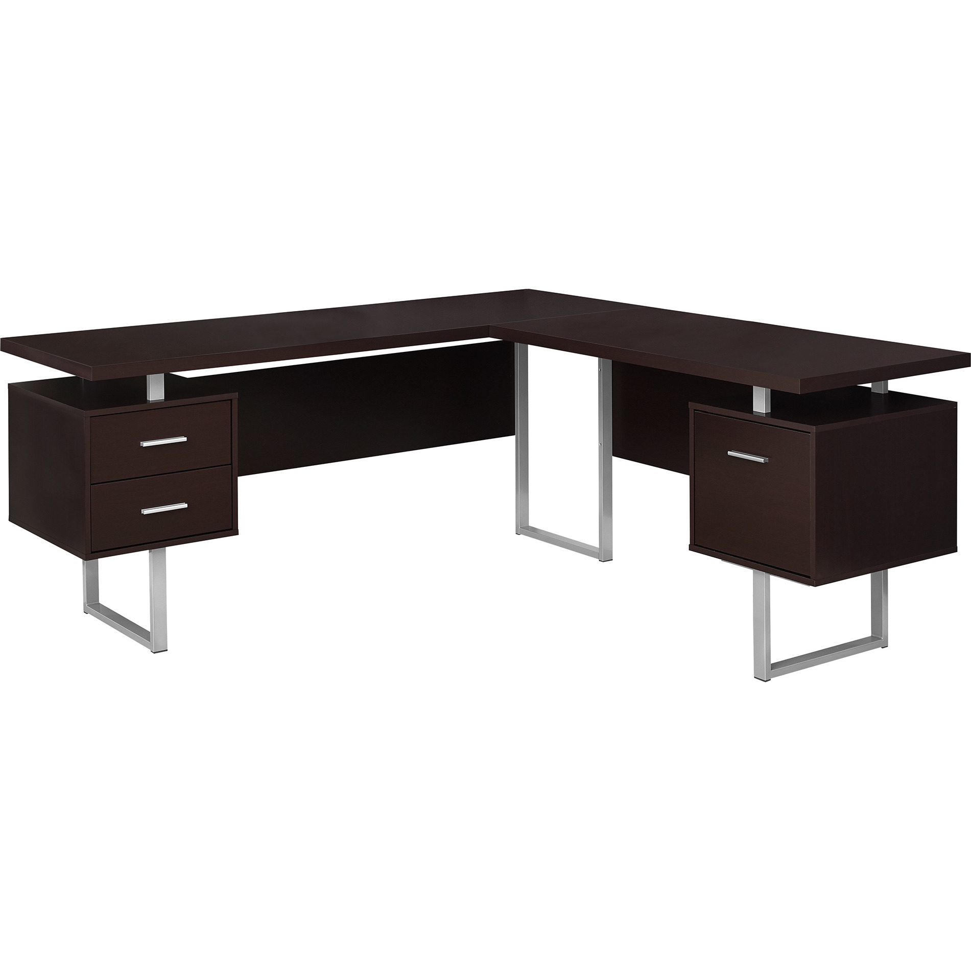 71"" Brown L-Shape Computer Desk With Three Drawers
