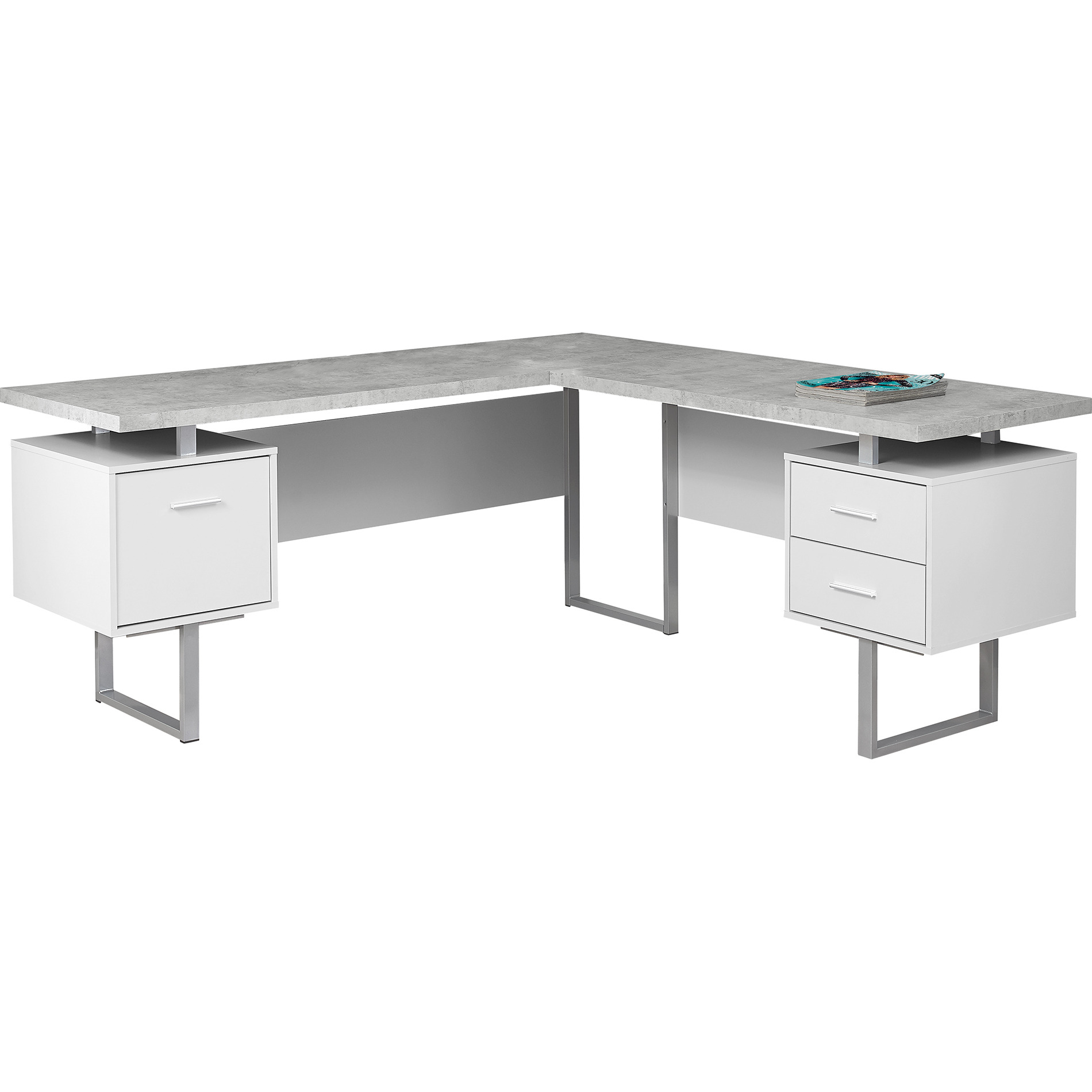 71"" Grey L-Shape Computer Desk With Three Drawers