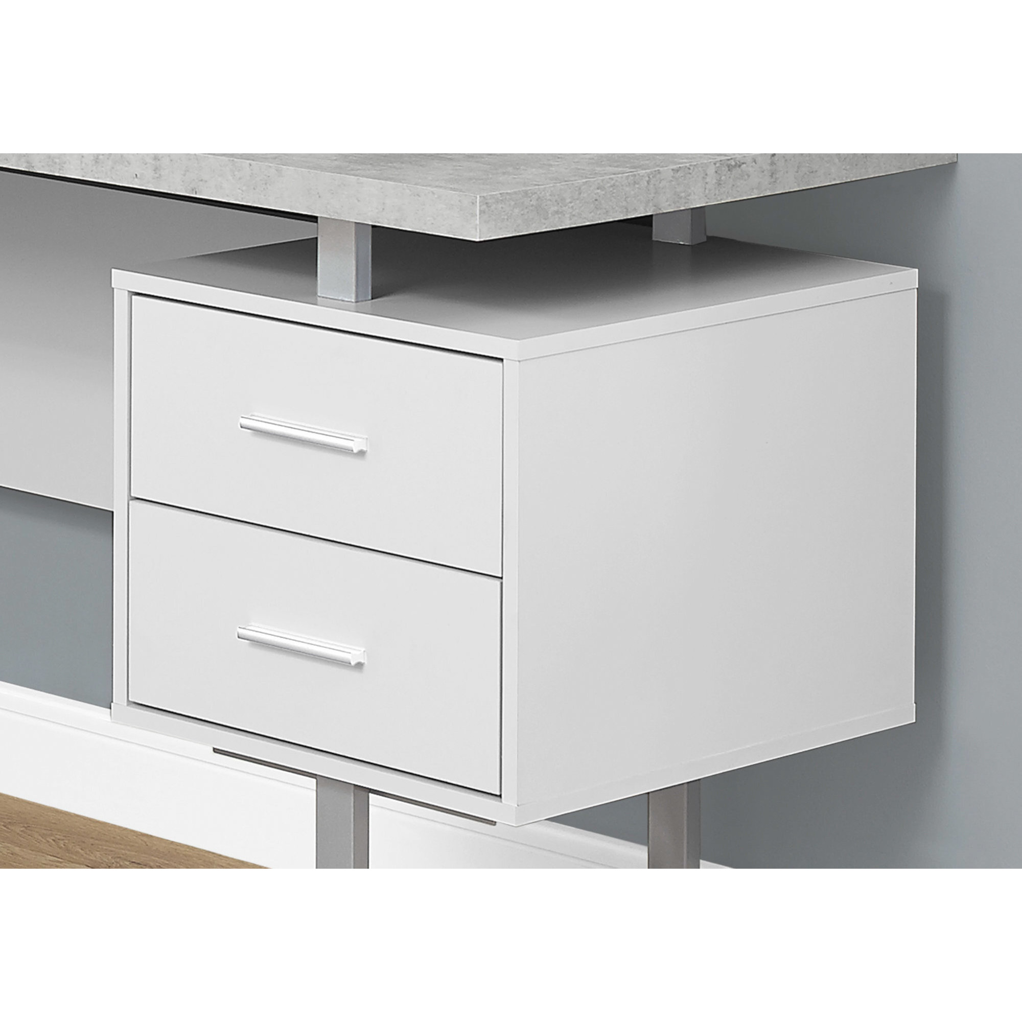 71"" Grey L-Shape Computer Desk With Three Drawers