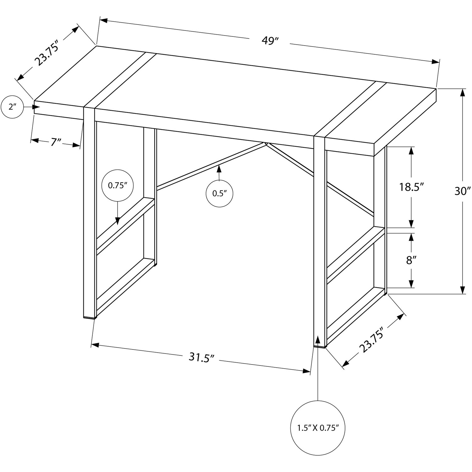 24"" Taupe Rectangular Computer Desk
